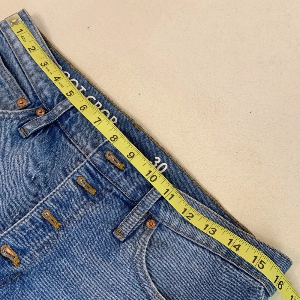J. Crew Billie Demi Boot Crop Jeans‎ Womens 30 Distressed Medium Blue button fly